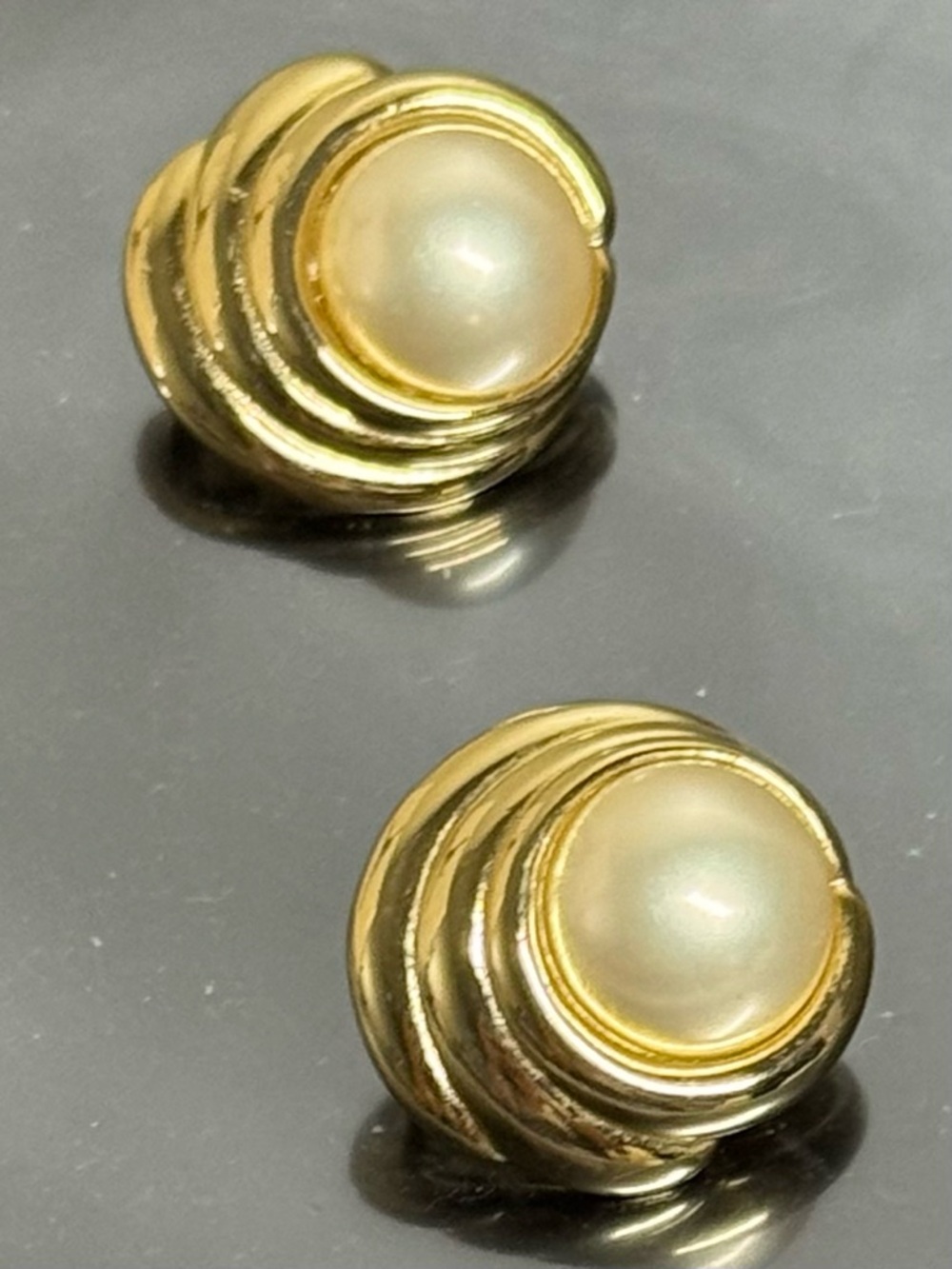 Vintage Trifari Gold Tone Faux Pearl Clip On Earrings Classic Signed Estate